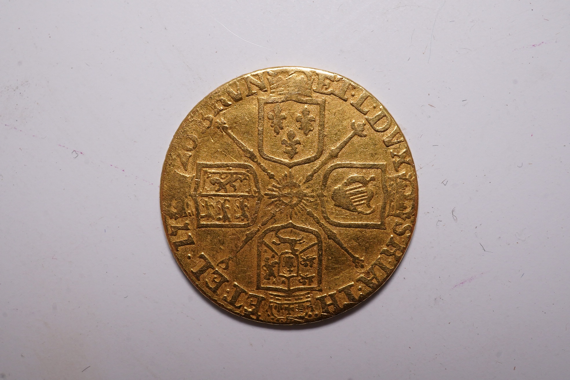 British gold coins, George I gold half guinea, 1726, S.3637, about fine